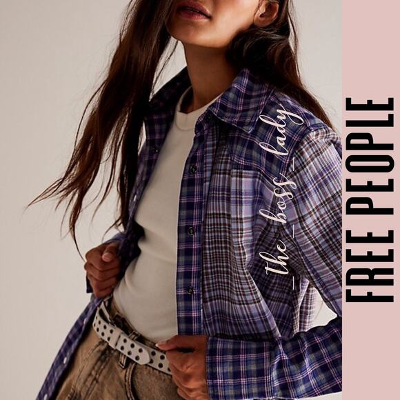 Free People Purple Plaid Button Down Shirt - Picture 2 of 8